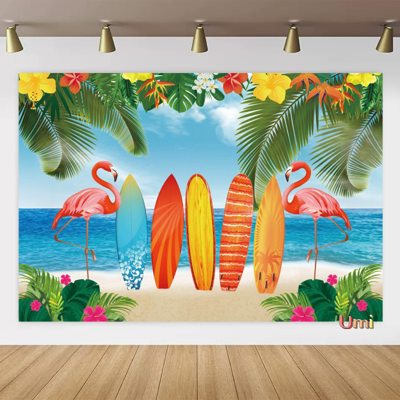 Vasaros paplūdimio gobeleno fonas, audinys, tropinis, pajūrio, gėlė, Aloha, Havajai, vandenynas, banglentė, šventinis, vakarėlis