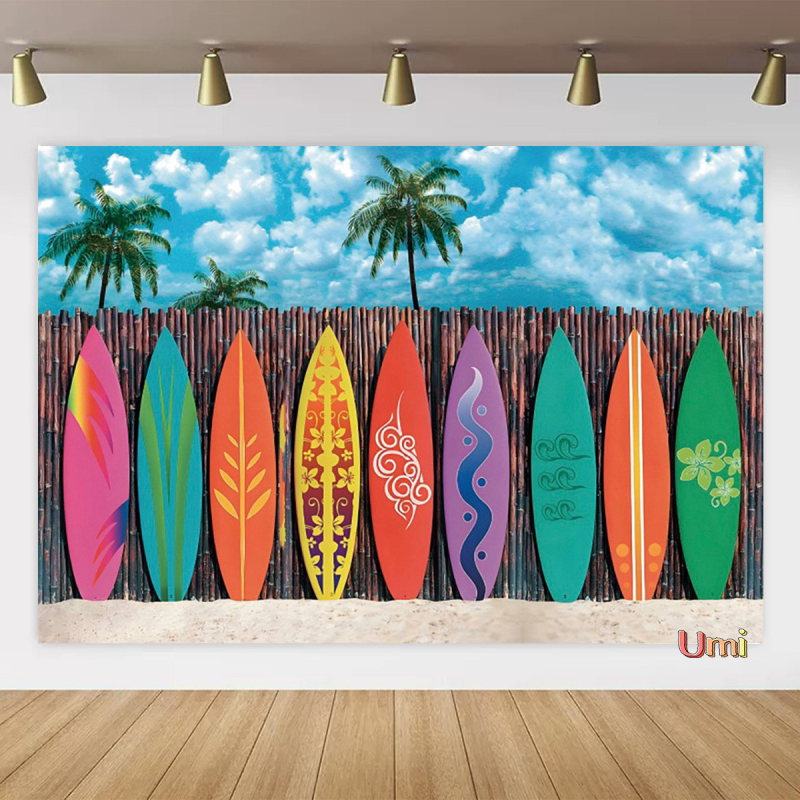 Vasaros paplūdimio gobeleno fonas, audinys, tropinis, pajūrio, gėlė, Aloha, Havajai, vandenynas, banglentė, šventinis, vakarėlis