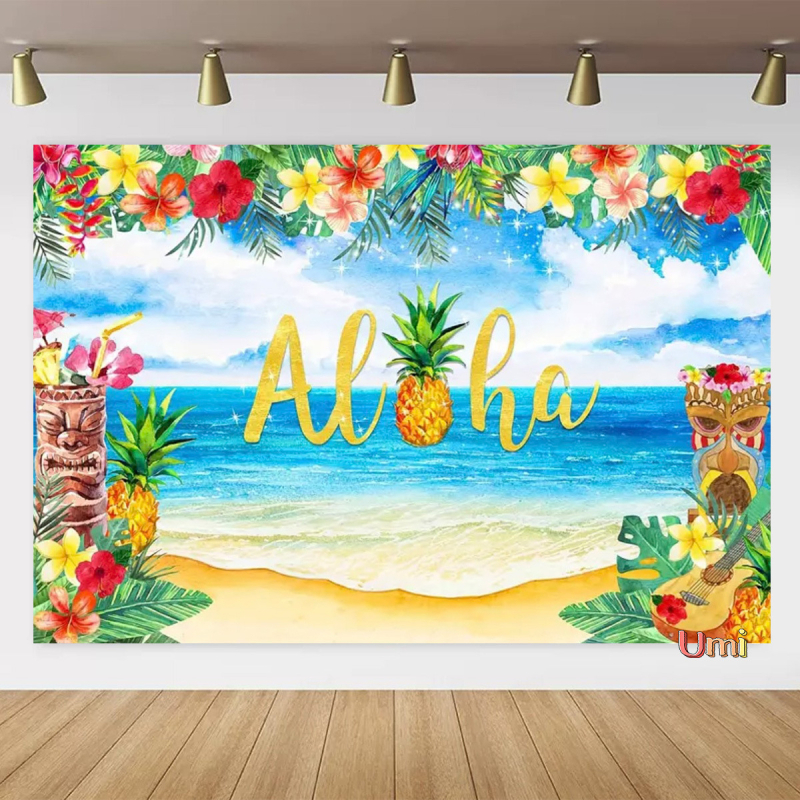 Vasaros paplūdimio gobeleno fonas, audinys, tropinis, pajūrio, gėlė, Aloha, Havajai, vandenynas, banglentė, šventinis, vakarėlis