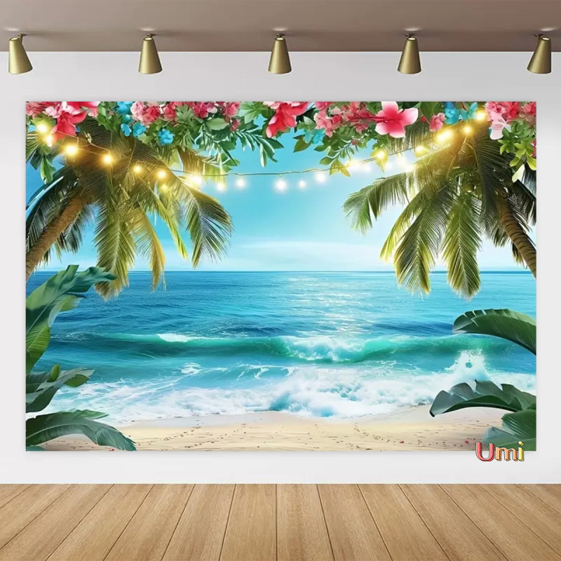 Vasaros paplūdimio gobeleno fonas, audinys, tropinis, pajūrio, gėlė, Aloha, Havajai, vandenynas, banglentė, šventinis, vakarėlis