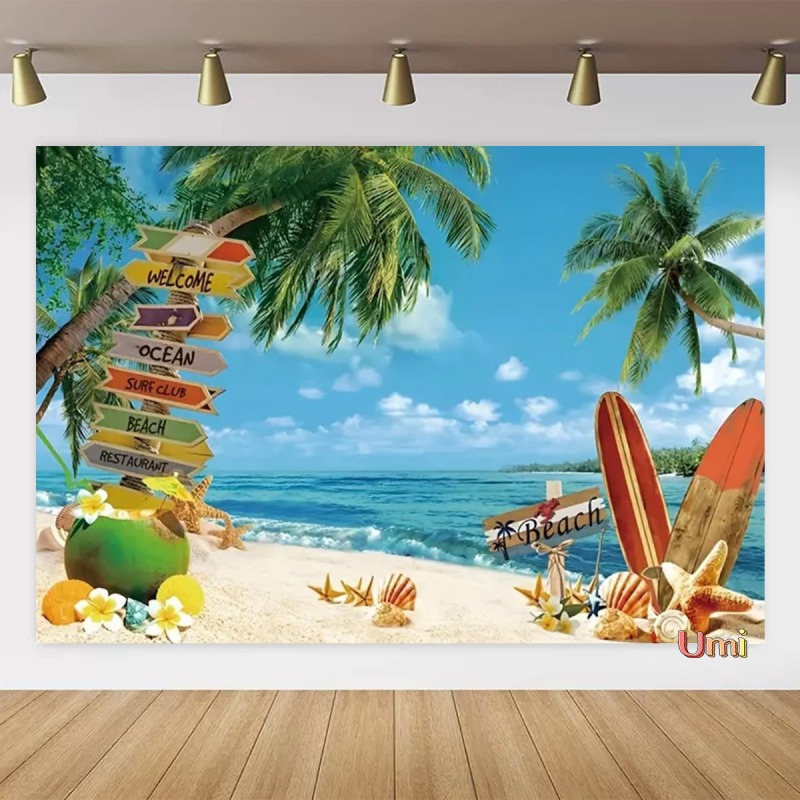 Vasaros paplūdimio gobeleno fonas, audinys, tropinis, pajūrio, gėlė, Aloha, Havajai, vandenynas, banglentė, šventinis, vakarėlis