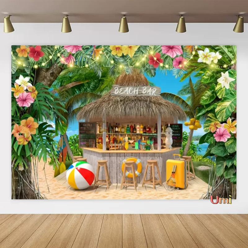 Vasaros paplūdimio gobeleno fonas, audinys, tropinis, pajūrio, gėlė, Aloha, Havajai, vandenynas, banglentė, šventinis, vakarėlis