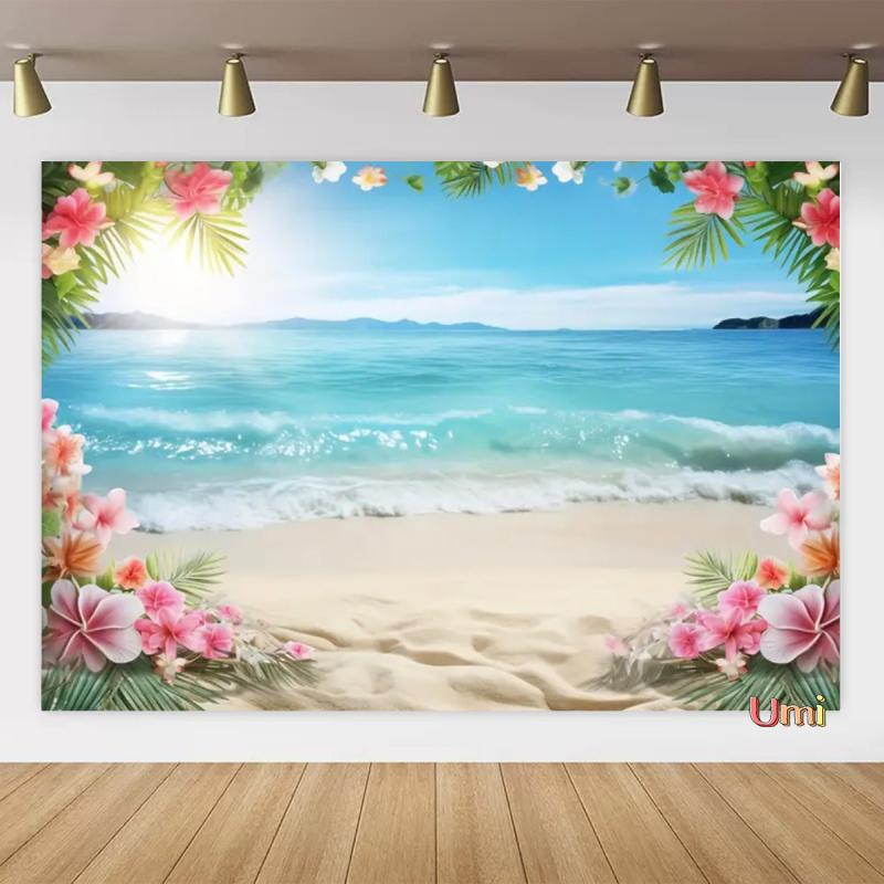 Vasaros paplūdimio gobeleno fonas, audinys, tropinis, pajūrio, gėlė, Aloha, Havajai, vandenynas, banglentė, šventinis, vakarėlis