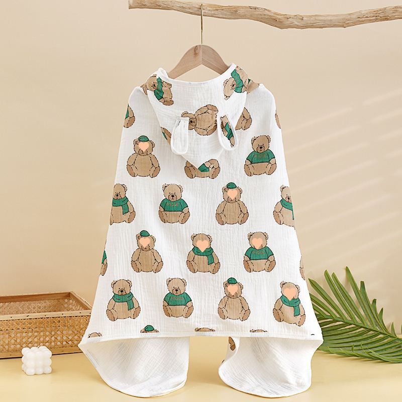 Keturių sluoksnių grynos medvilnės marlės vaikiškas rankšluostis, kūdikio apsiaustas su gobtuvu, maudymosi apsiaustas berniukams ir mergaitėms, šiltas chalatas