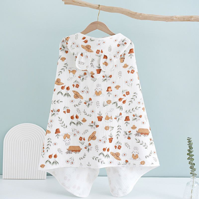 Keturių sluoksnių grynos medvilnės marlės vaikiškas rankšluostis, kūdikio apsiaustas su gobtuvu, maudymosi apsiaustas berniukams ir mergaitėms, šiltas chalatas