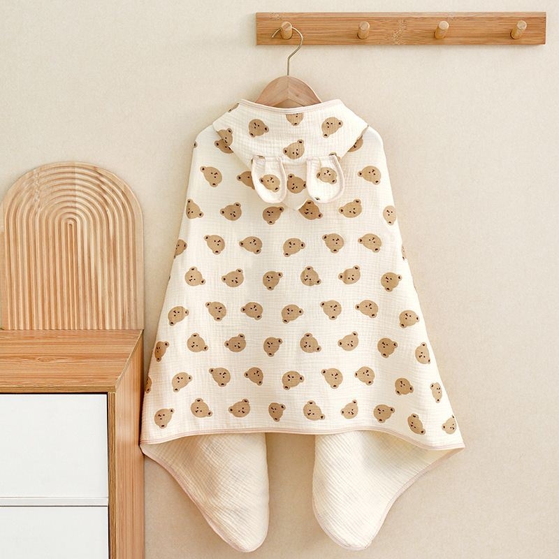 Keturių sluoksnių grynos medvilnės marlės vaikiškas rankšluostis, kūdikio apsiaustas su gobtuvu, maudymosi apsiaustas berniukams ir mergaitėms, šiltas chalatas