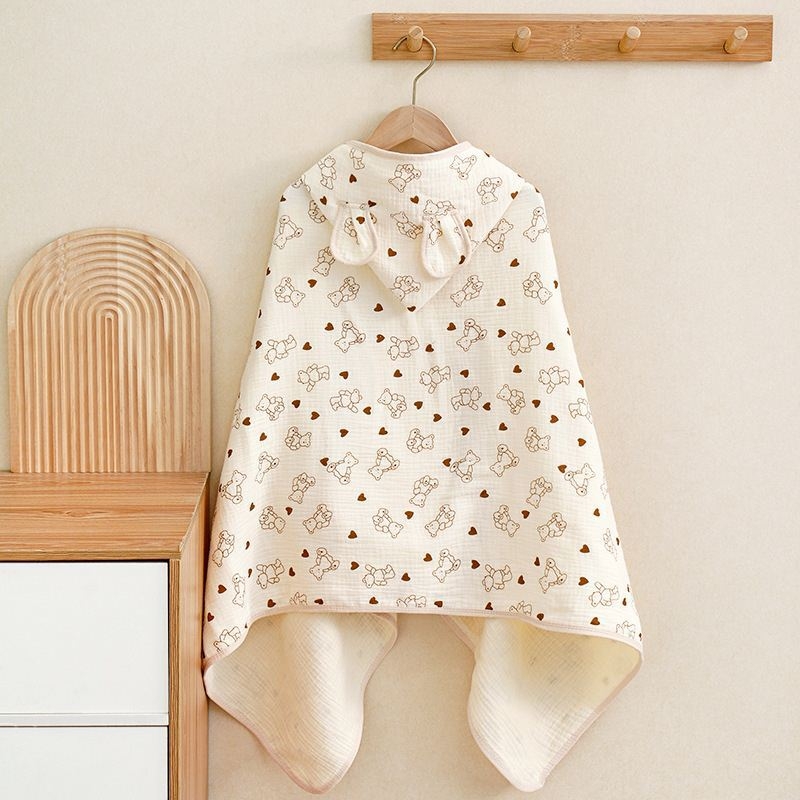 Keturių sluoksnių grynos medvilnės marlės vaikiškas rankšluostis, kūdikio apsiaustas su gobtuvu, maudymosi apsiaustas berniukams ir mergaitėms, šiltas chalatas