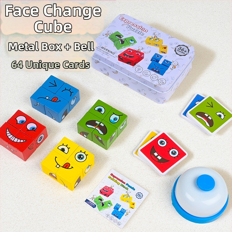 Детски сменящи лицето кубчета на Рубик, строителни блокове, образователни играчки, интерактивна настолна бойна игра за родители и деца, дървена усмихната шарка, кубче на Рубик