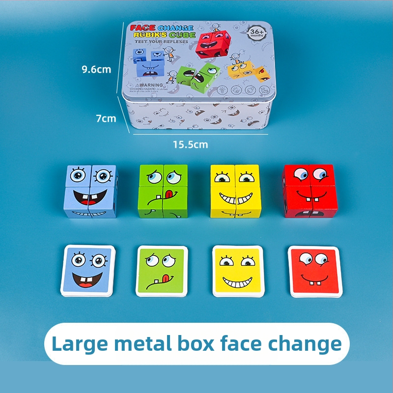 Детски сменящи лицето кубчета на Рубик, строителни блокове, образователни играчки, интерактивна настолна бойна игра за родители и деца, дървена усмихната шарка, кубче на Рубик