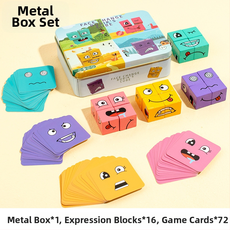 Детски сменящи лицето кубчета на Рубик, строителни блокове, образователни играчки, интерактивна настолна бойна игра за родители и деца, дървена усмихната шарка, кубче на Рубик