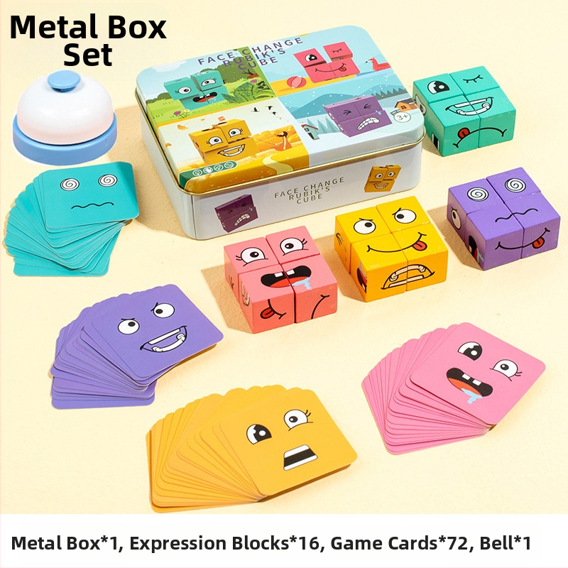 Детски сменящи лицето кубчета на Рубик, строителни блокове, образователни играчки, интерактивна настолна бойна игра за родители и деца, дървена усмихната шарка, кубче на Рубик