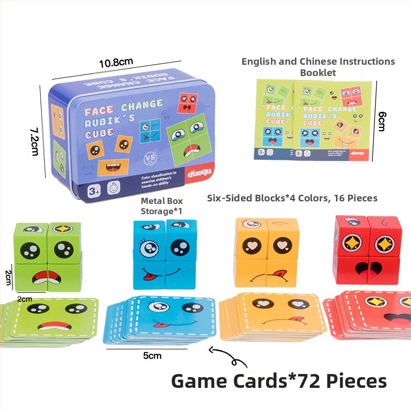 Детски сменящи лицето кубчета на Рубик, строителни блокове, образователни играчки, интерактивна настолна бойна игра за родители и деца, дървена усмихната шарка, кубче на Рубик