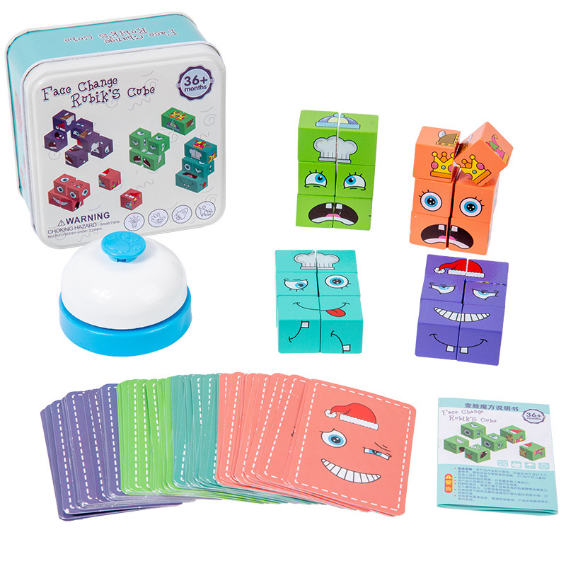 Детски сменящи лицето кубчета на Рубик, строителни блокове, образователни играчки, интерактивна настолна бойна игра за родители и деца, дървена усмихната шарка, кубче на Рубик