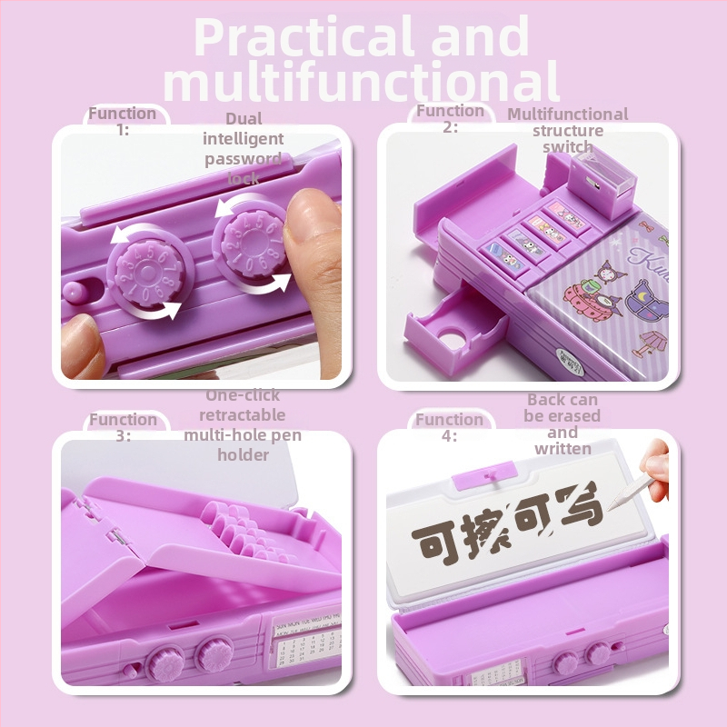 Калъф за моливи с парола + безплатна верижка за химикалки за бяла дъска, многофункционален двуслоен калъф за моливи с голям капацитет за мъже и жени, дизайн с астронавт