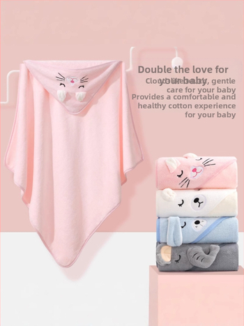 Korallfliisist kott beebirätikule, tikitud, armas, pehme, imav, kiiresti kuivav, kapuutsiga beebitekk, piiriülene, eksklusiivne