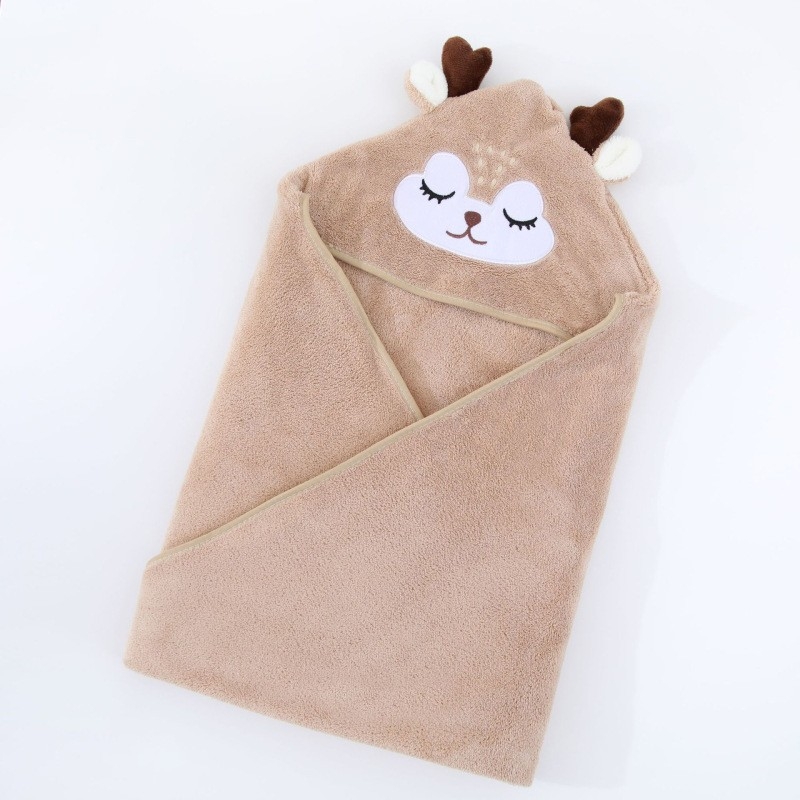 Korallfliisist kott beebirätikule, tikitud, armas, pehme, imav, kiiresti kuivav, kapuutsiga beebitekk, piiriülene, eksklusiivne