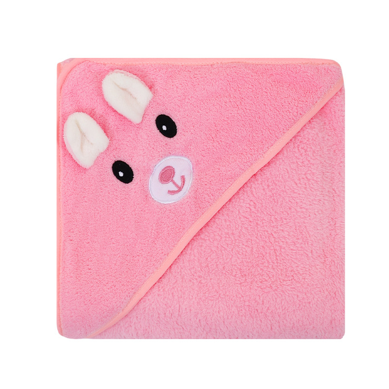 Korallfliisist kott beebirätikule, tikitud, armas, pehme, imav, kiiresti kuivav, kapuutsiga beebitekk, piiriülene, eksklusiivne