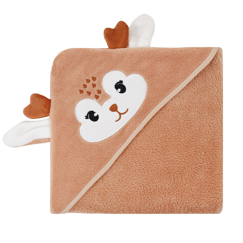 Korallfliisist kott beebirätikule, tikitud, armas, pehme, imav, kiiresti kuivav, kapuutsiga beebitekk, piiriülene, eksklusiivne