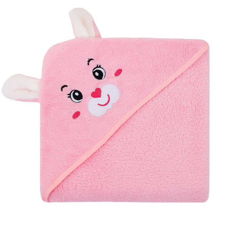 Korallfliisist kott beebirätikule, tikitud, armas, pehme, imav, kiiresti kuivav, kapuutsiga beebitekk, piiriülene, eksklusiivne