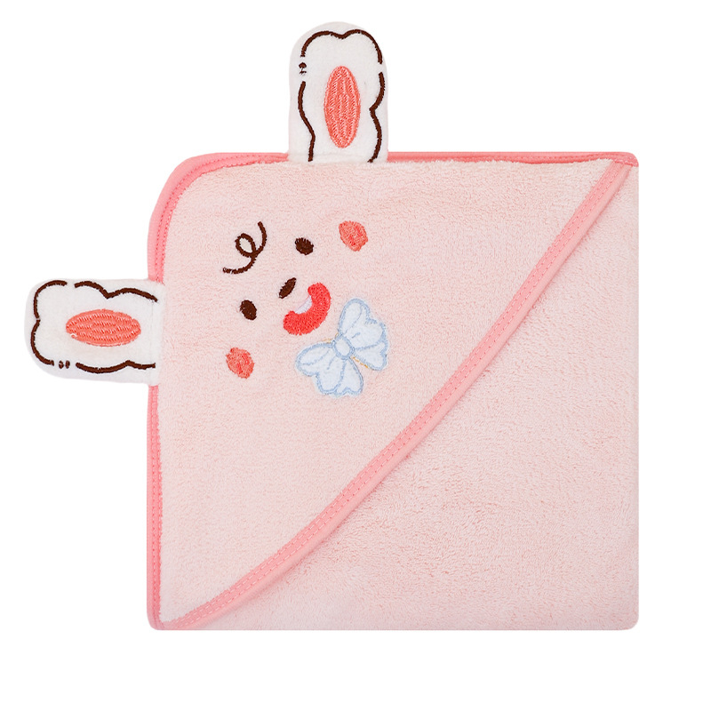 Korallfliisist kott beebirätikule, tikitud, armas, pehme, imav, kiiresti kuivav, kapuutsiga beebitekk, piiriülene, eksklusiivne