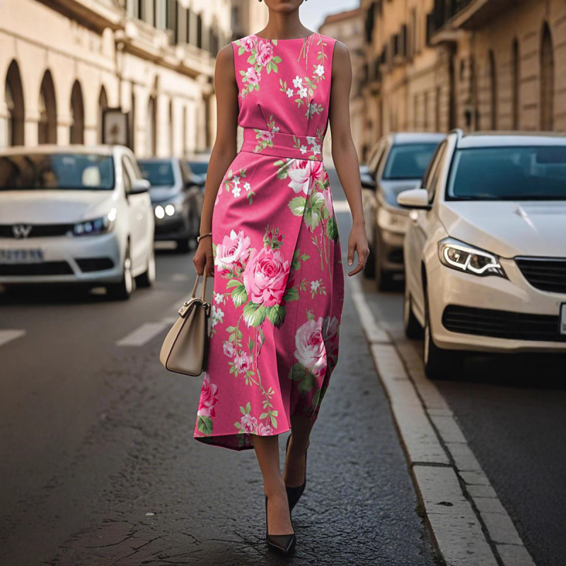 Elegantné šaty bez rukávov Cross-Border Independent Station Amazon Flower Ocean Eternal Elegant Dress E483