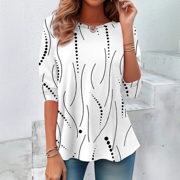 Európai és amerikai független állomás Amazon határokon átnyúló új 3D digitális nyomtatású női divatos kerek nyakú hosszú ujjú póló tavasz és ősz