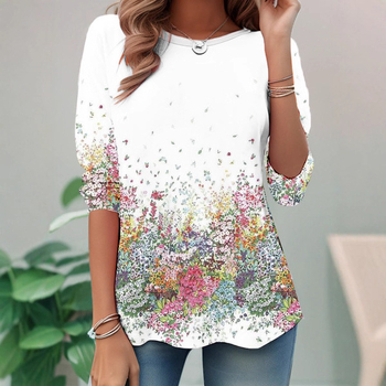 Ευρωπαϊκός και Αμερικανικός Ανεξάρτητος Σταθμός Amazon Cross-Border Νέο Γυναικείο Μοντέρνο T-shirt με Στρογγυλή Λαιμόκοψη και Μακρυμάνικο για Άνοιξη & Φθινόπωρο