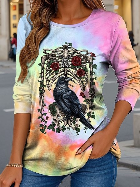 Európai és amerikai független állomás Amazon határokon átnyúló új 3D digitális nyomtatású női divatos kerek nyakú hosszú ujjú póló tavasz és ősz