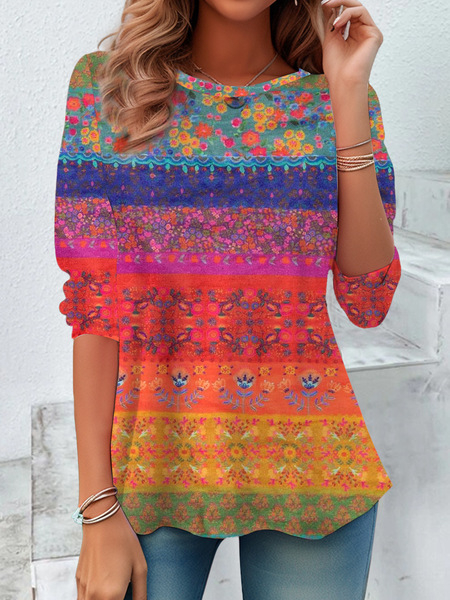 Európai és amerikai független állomás Amazon határokon átnyúló új 3D digitális nyomtatású női divatos kerek nyakú hosszú ujjú póló tavasz és ősz