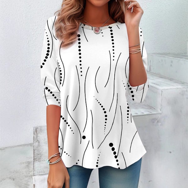 Európai és amerikai független állomás Amazon határokon átnyúló új 3D digitális nyomtatású női divatos kerek nyakú hosszú ujjú póló tavasz és ősz