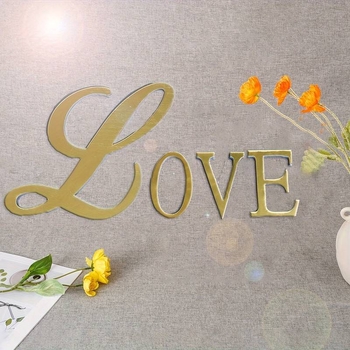 Naujas tarpvalstybinis produktas – auksinis akrilinis žolės raidės veidrodžio lipdukas svetainei, miegamajam, lipnus 3D stereo dekoratyvinis sienos lipdukas