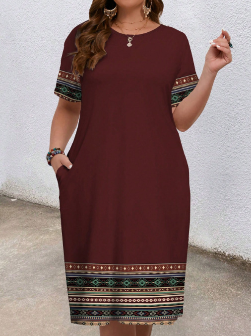 Európai és amerikai határokon átnyúló női ruházat 2025 nyári új stílus kényelmes kerek nyakú zsebes divat elegáns kontrasztos színű rövid ujjú ruha