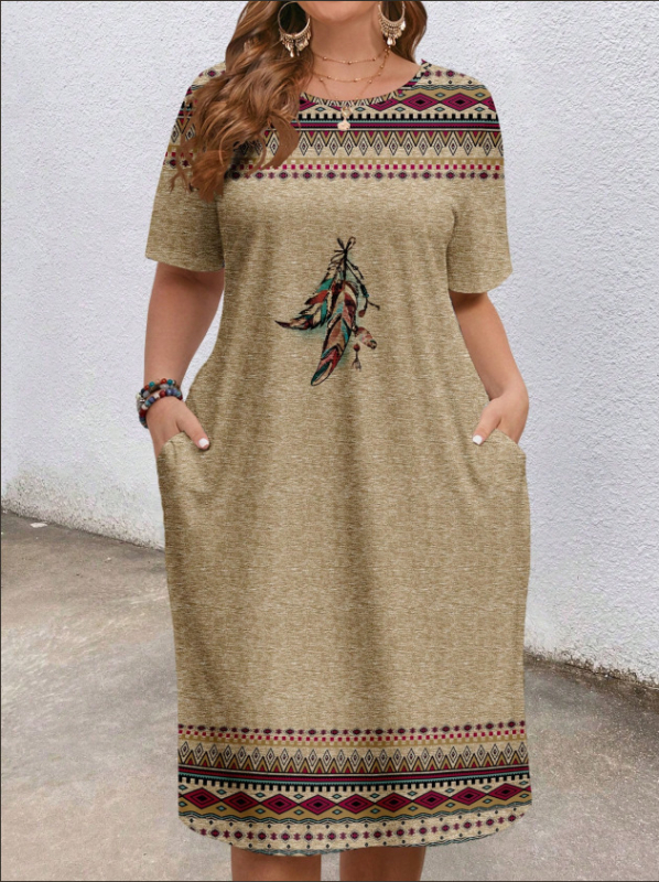 Európai és amerikai határokon átnyúló női ruházat 2025 nyári új stílus kényelmes kerek nyakú zsebes divat elegáns kontrasztos színű rövid ujjú ruha