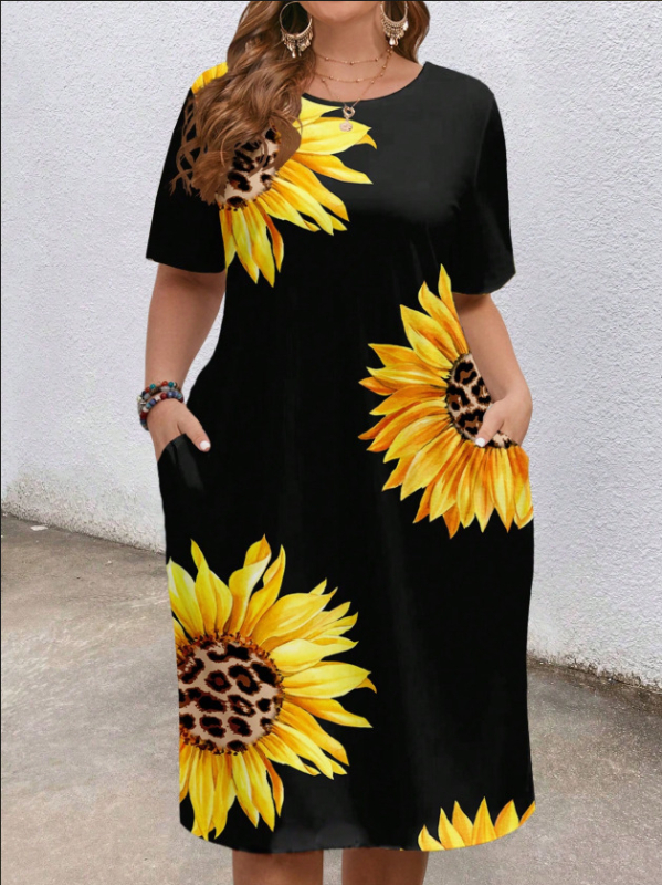 Európai és amerikai határokon átnyúló női ruházat 2025 nyári új stílus kényelmes kerek nyakú zsebes divat elegáns kontrasztos színű rövid ujjú ruha