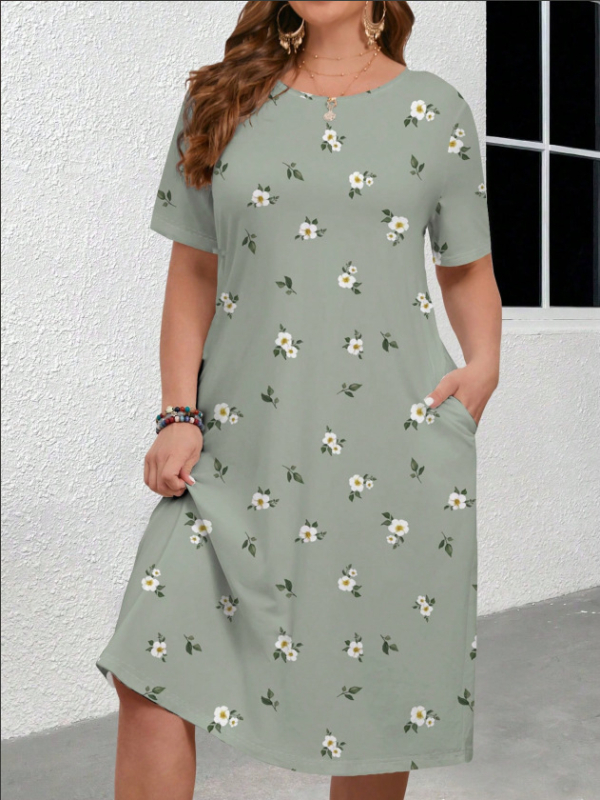 Európai és amerikai határokon átnyúló női ruházat 2025 nyári új stílus kényelmes kerek nyakú zsebes divat elegáns kontrasztos színű rövid ujjú ruha