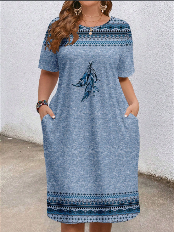 Európai és amerikai határokon átnyúló női ruházat 2025 nyári új stílus kényelmes kerek nyakú zsebes divat elegáns kontrasztos színű rövid ujjú ruha