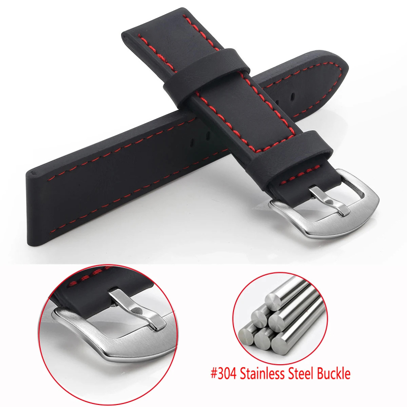 Väliskaubanduse moerihm ehtsast nahast universaalne servarihm unisex 18mm, 20mm, 22mm, 24mm hõbedane pandla, must pandla