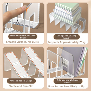 Könyvesállvány, olvasóállvány, könyvcsipesz, asztali könyvespolc, asztali fix könyvtároló állvány, elválasztó, átlátszó akril