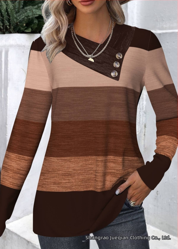 Határokon átnyúló Amazon AliExpress, Európa és az Egyesült Államok őszi és téli új divatos, nyomtatott V-nyakú, gombos hosszú ujjú póló felső