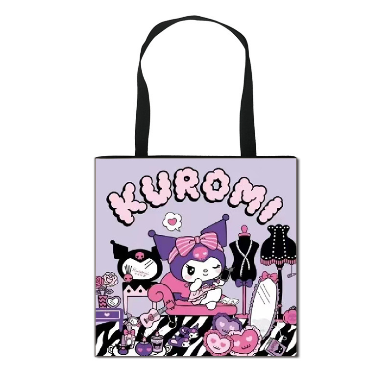 2025 m. Nauja „Kuromi“ animacinių filmukų rankinė mergaitėms, miela didelės talpos poliesterio rankinė, didmeninė prekyba