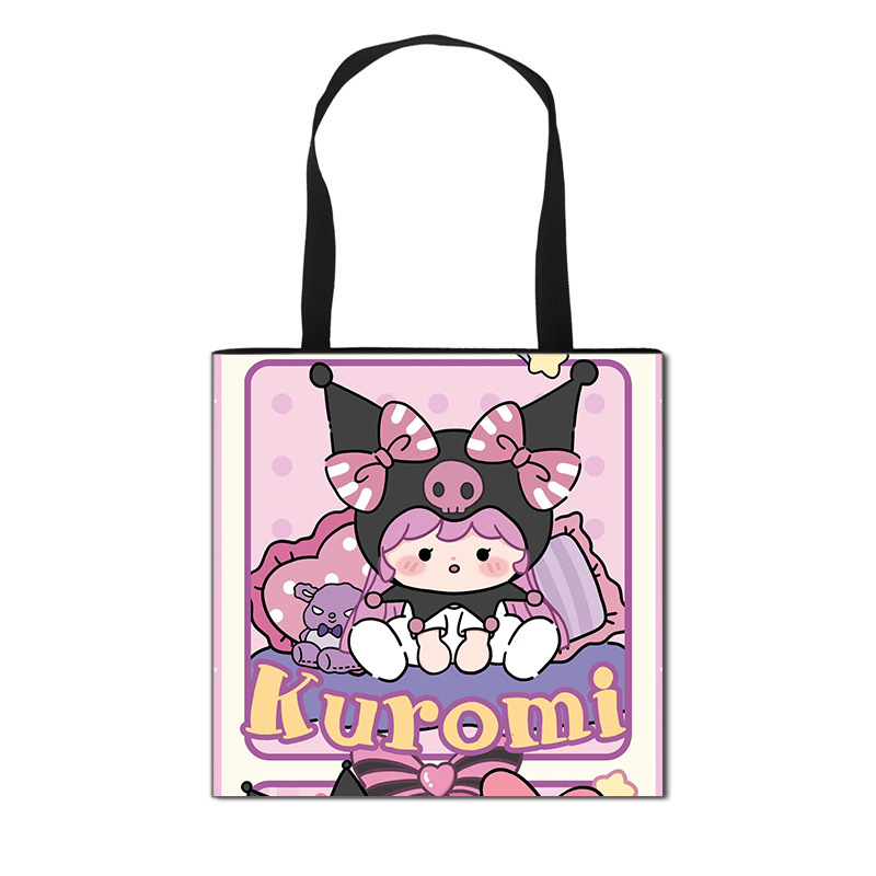 2025 m. Nauja „Kuromi“ animacinių filmukų rankinė mergaitėms, miela didelės talpos poliesterio rankinė, didmeninė prekyba