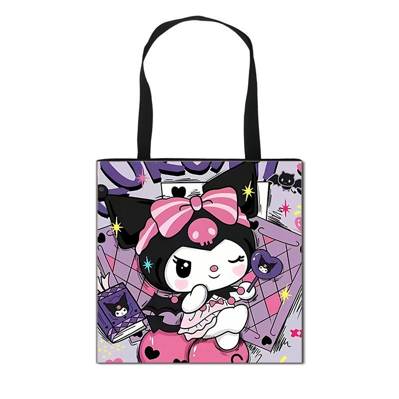 2025 m. Nauja „Kuromi“ animacinių filmukų rankinė mergaitėms, miela didelės talpos poliesterio rankinė, didmeninė prekyba