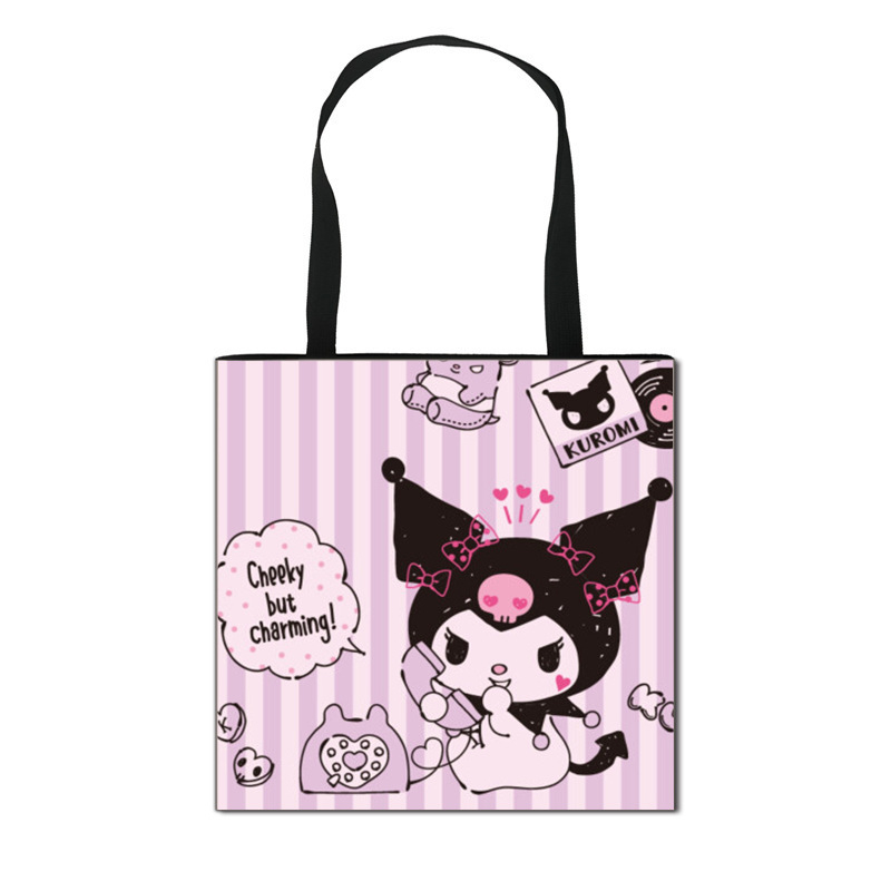 2025 m. Nauja „Kuromi“ animacinių filmukų rankinė mergaitėms, miela didelės talpos poliesterio rankinė, didmeninė prekyba