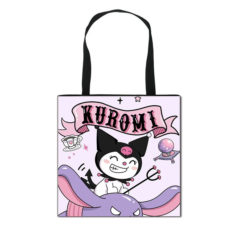 2025 m. Nauja „Kuromi“ animacinių filmukų rankinė mergaitėms, miela didelės talpos poliesterio rankinė, didmeninė prekyba