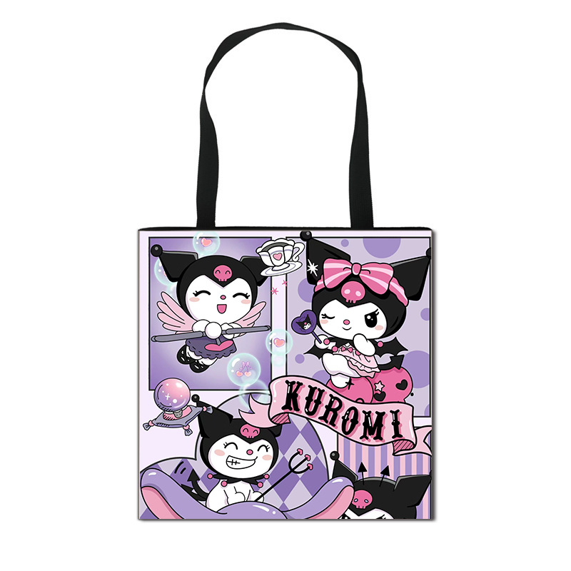 2025 m. Nauja „Kuromi“ animacinių filmukų rankinė mergaitėms, miela didelės talpos poliesterio rankinė, didmeninė prekyba