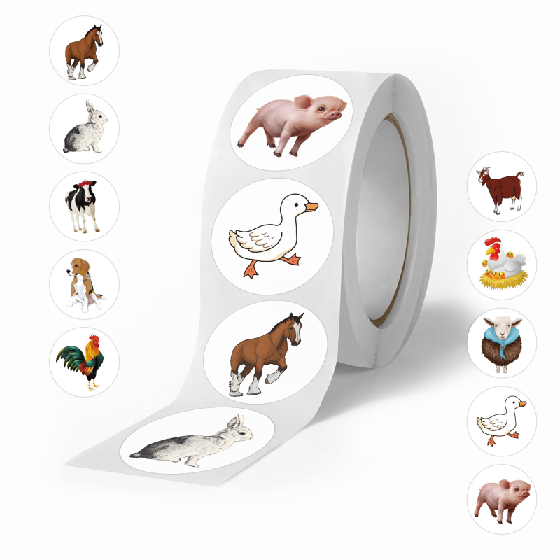 500 kleebist/rull, mitu koomiksiloomaga rullikleebist, armsad loomad, laste isetegemise rula-pagasi käsikleebised