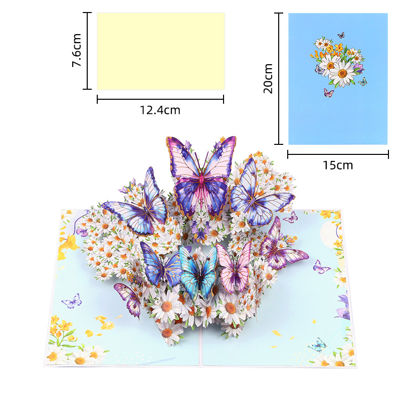 Sünnipäeva õnnitluskaart tuule, liblikate tantsu, päevalille, kõrge sensatsiooniga 3D uus valentinipäeva kolmemõõtmeline kaart loominguline käsitöö isetegemine