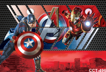 Tarpvalstybinis animacinis filmas „Žmogus-voras“ ir magiški herojai fone, audinio fotografija, vaikų gimtadienio šventės dekoravimo reklaminė juosta