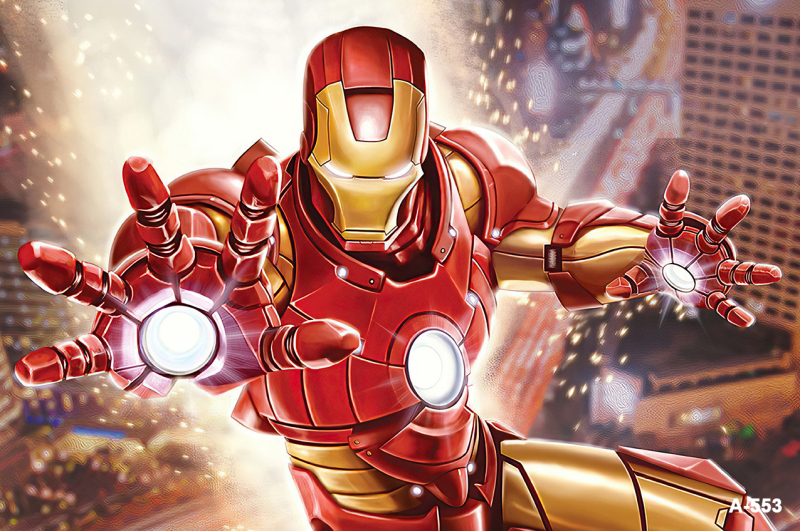 Tarpvalstybinis animacinis filmas „Žmogus-voras“ ir magiški herojai fone, audinio fotografija, vaikų gimtadienio šventės dekoravimo reklaminė juosta