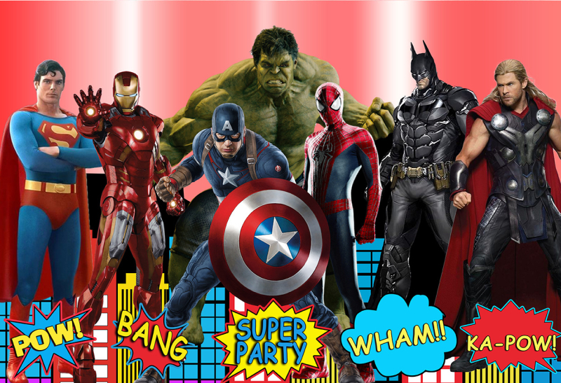 Tarpvalstybinis animacinis filmas „Žmogus-voras“ ir magiški herojai fone, audinio fotografija, vaikų gimtadienio šventės dekoravimo reklaminė juosta